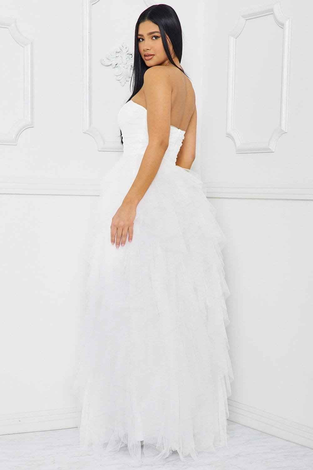 Ruffled Tier Tulle Tube Top Maxi Dress