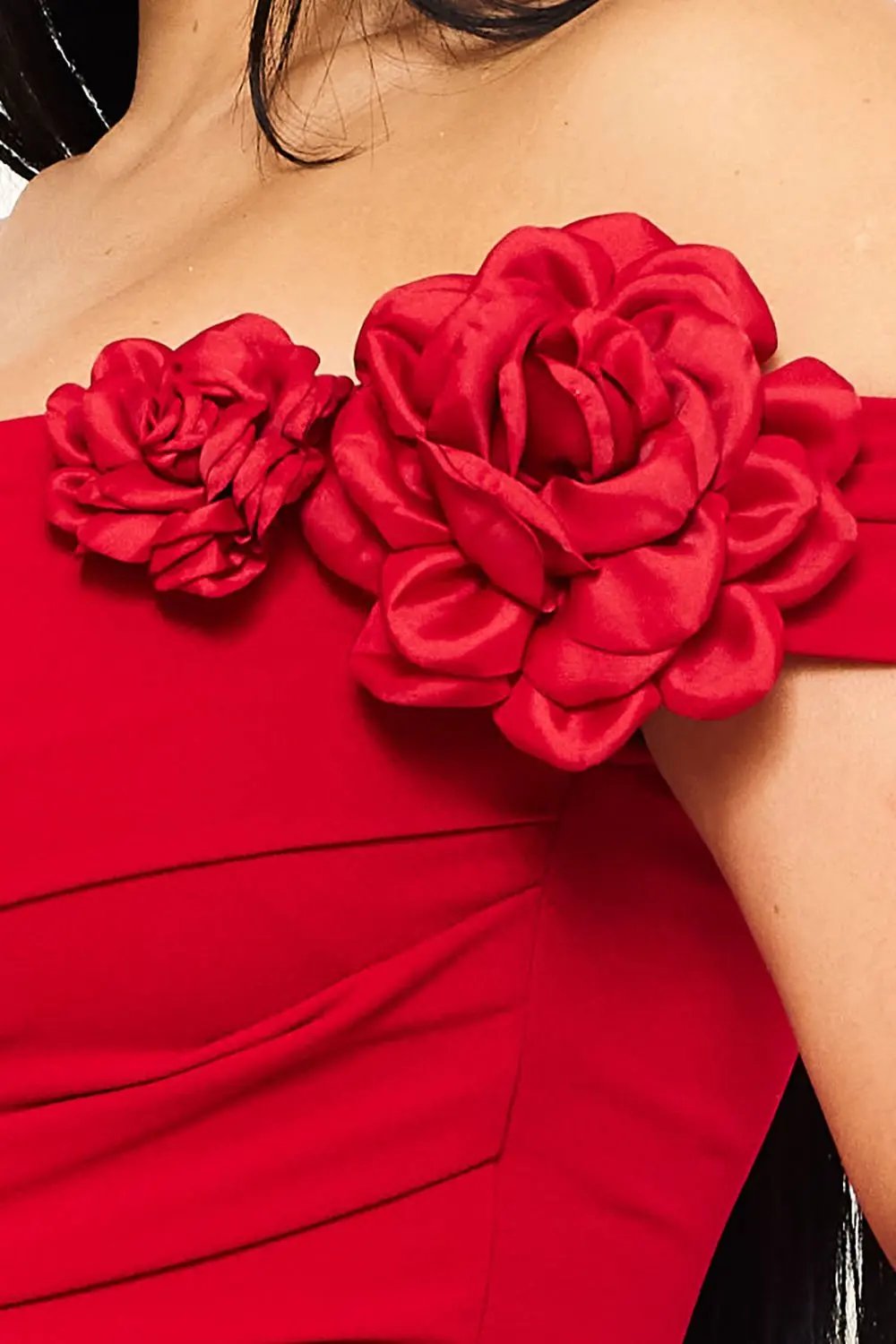 Off Shoulder Maxi Dress - Flower Sleeve Pleated Mermaid Silhouette BOUTINIE