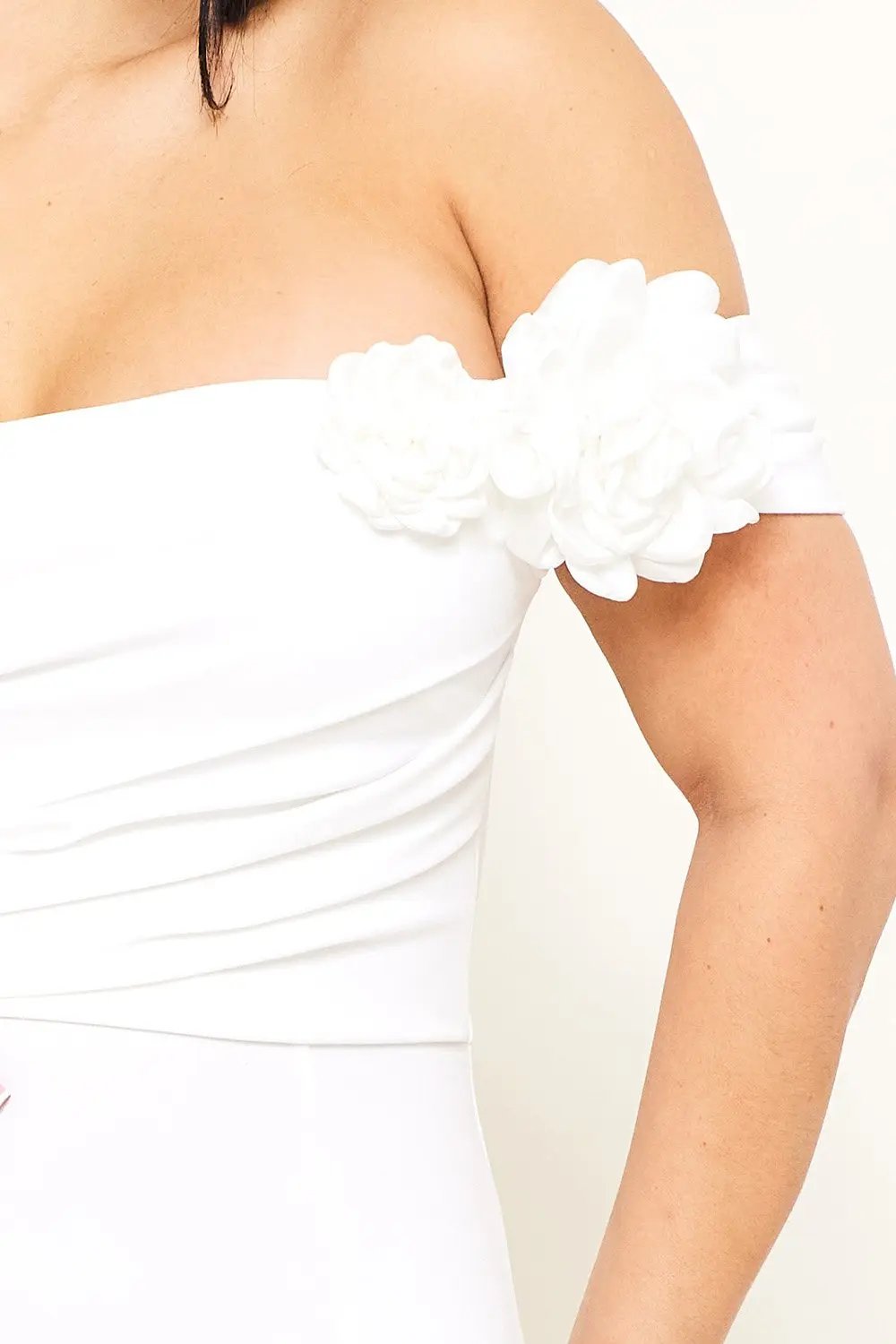 Off Shoulder Maxi Dress - Flower Sleeve Pleated Mermaid Silhouette BOUTINIE