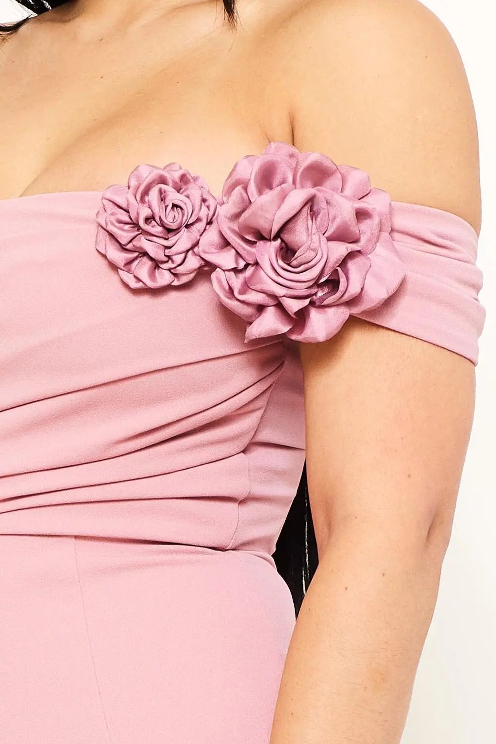 Off Shoulder Maxi Dress - Flower Sleeve Pleated Mermaid Silhouette BOUTINIE