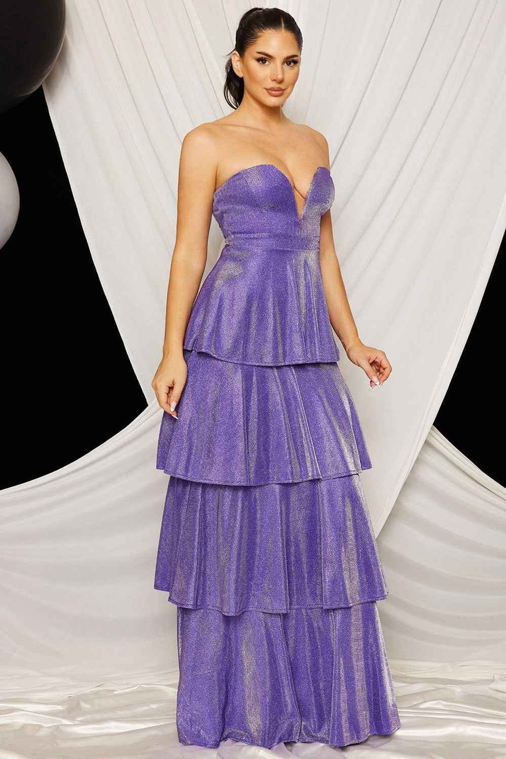 Shimmer Metallic Layered Maxi Dress