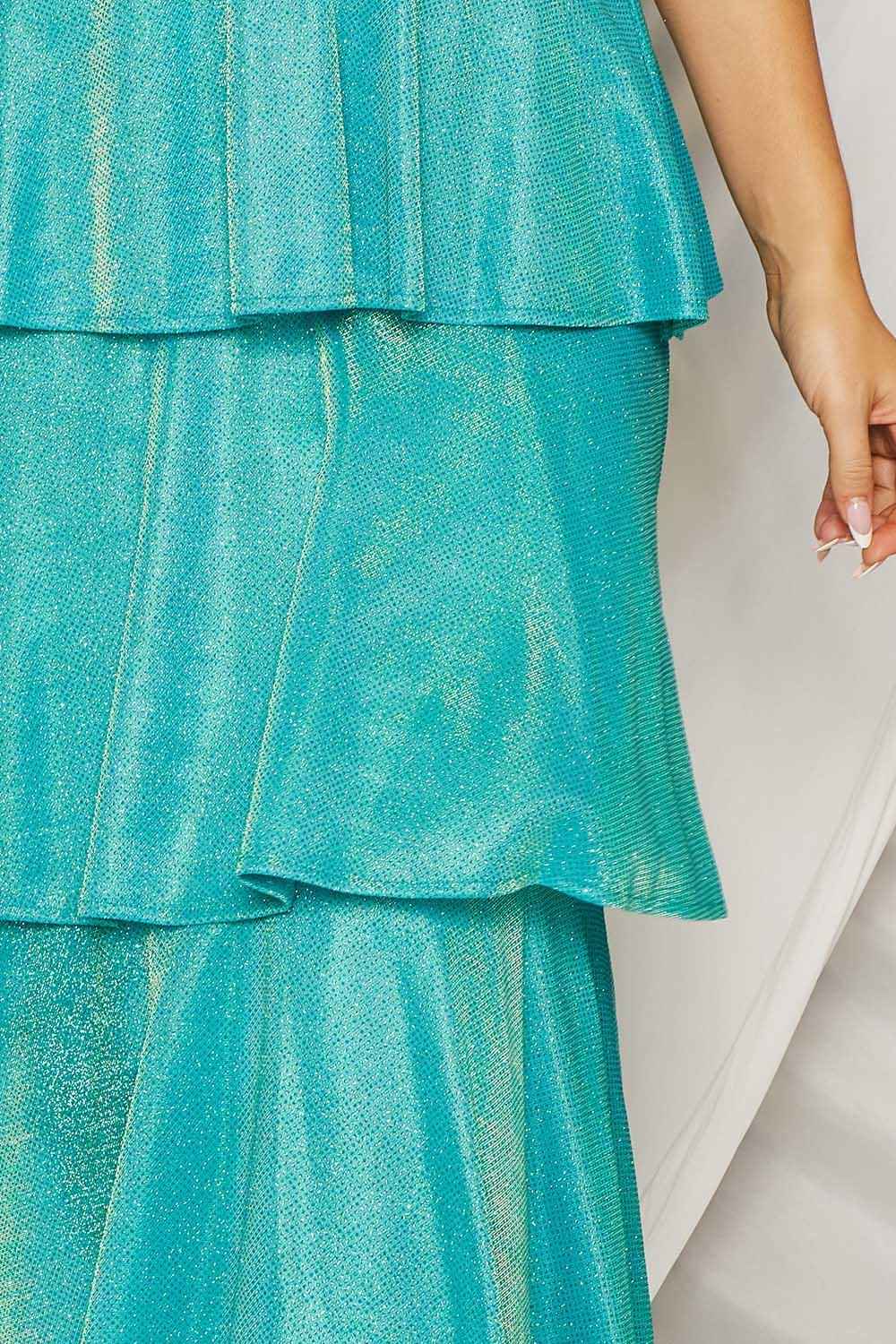 Shimmer Metallic Layered Maxi Dress