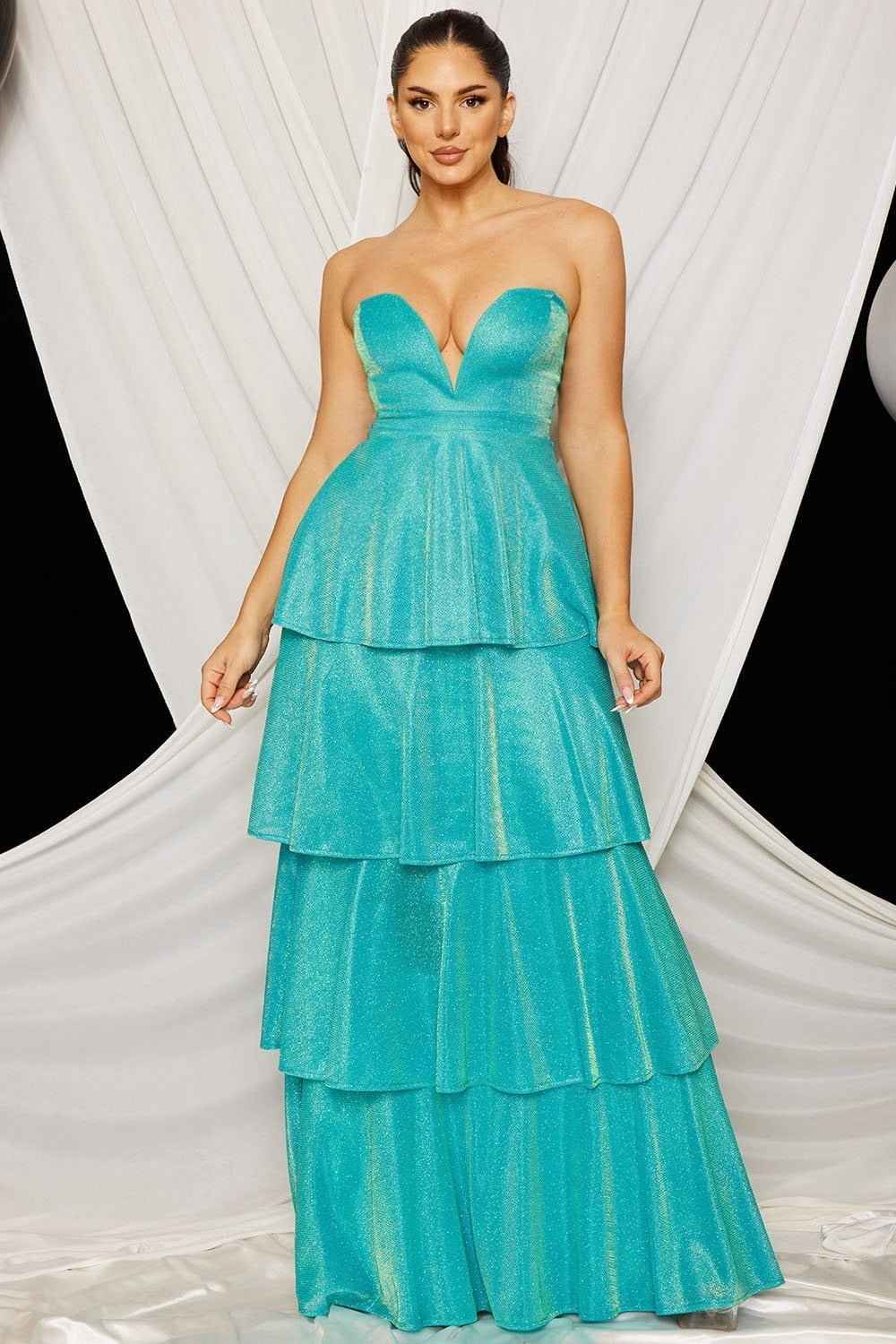 Shimmer Metallic Layered Maxi Dress