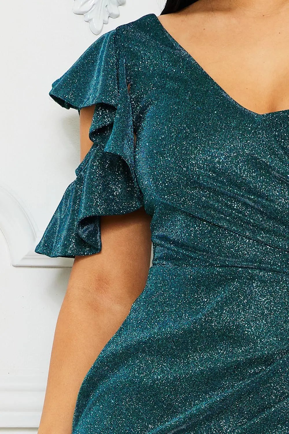 Glittered Maxi Dress – Open Slit One Shoulder Party Gown BOUTINIE