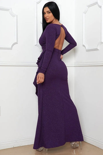 Glittered Maxi Dress With Ruffled Side Skirt & Mermaid Bottom BOUTINIE