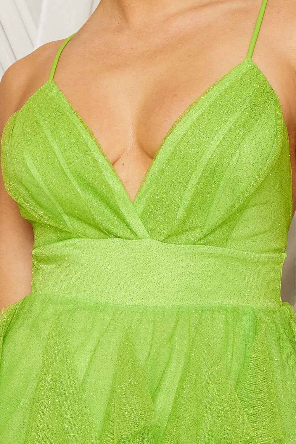 Mesh Ruffle Cami Neck Maxi Dress