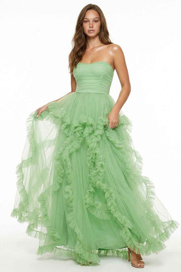 Mesh Ruffle Drapped Maxi Dress