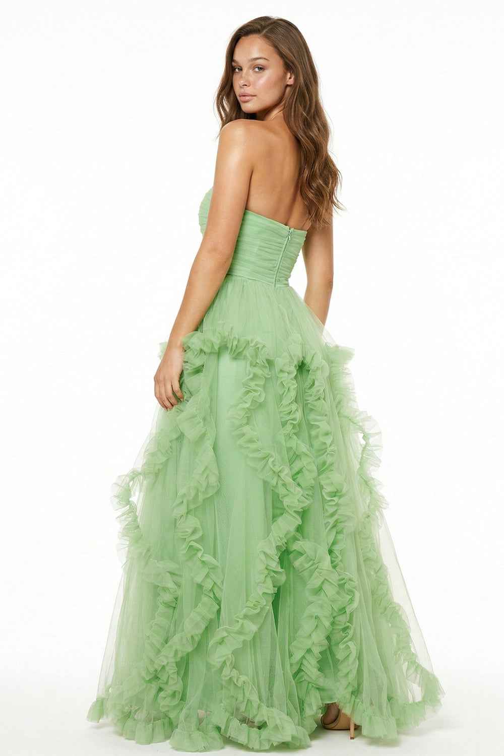Mesh Ruffle Drapped Maxi Dress