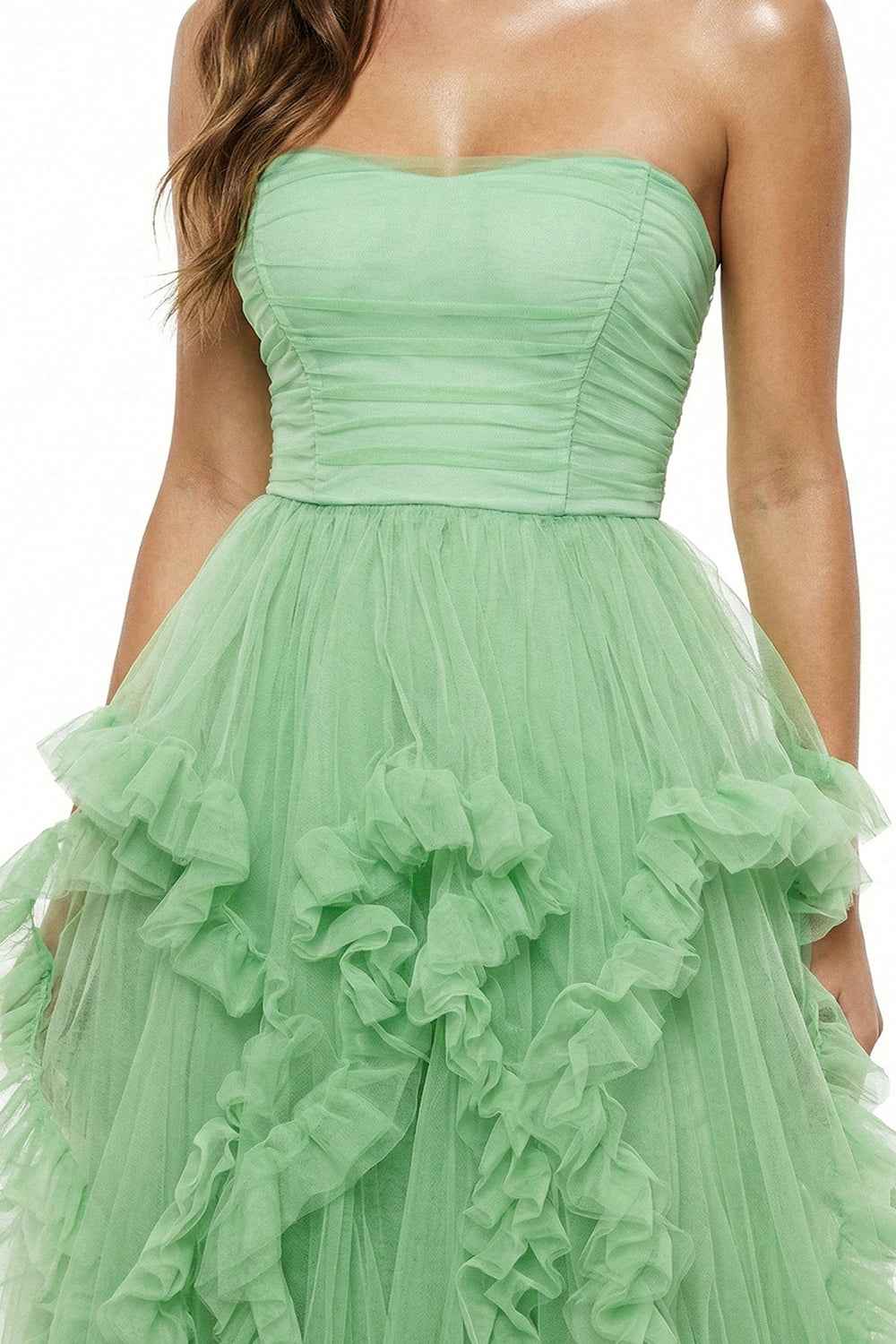 Mesh Ruffle Drapped Maxi Dress