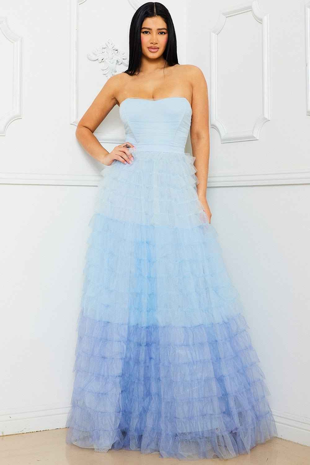 Mesh Ombre Layered Maxi Dress
