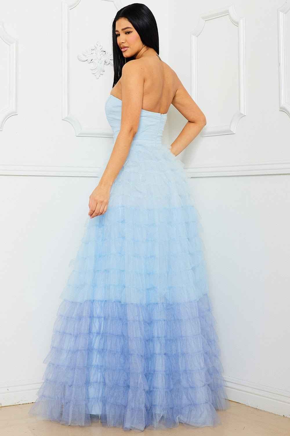 Mesh Ombre Layered Maxi Dress