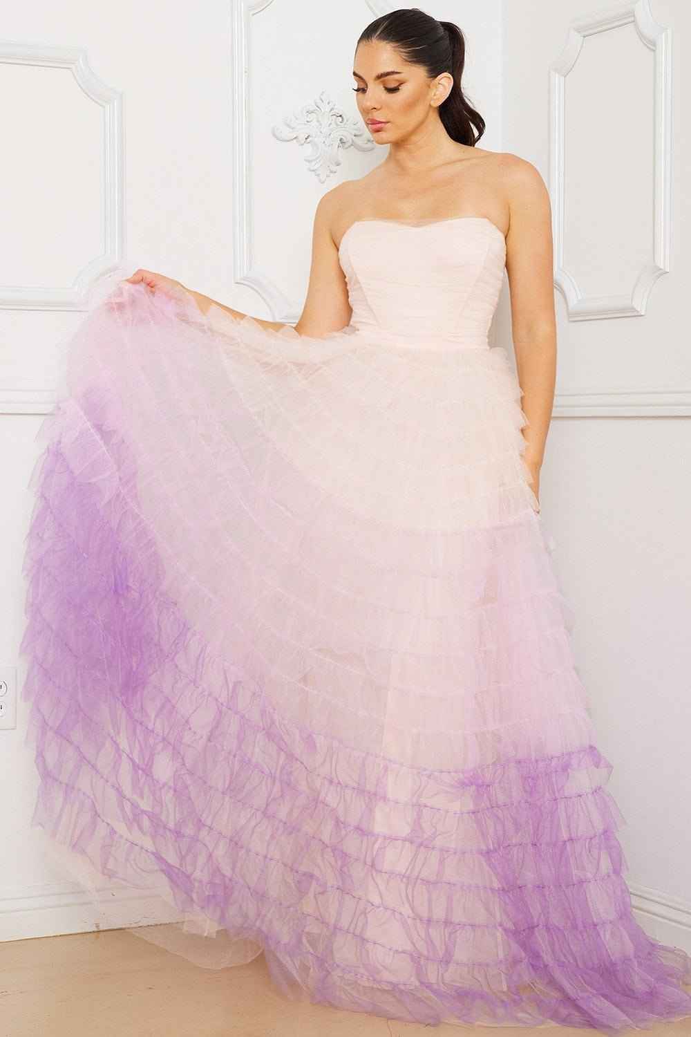 Mesh Ombre Layered Maxi Dress