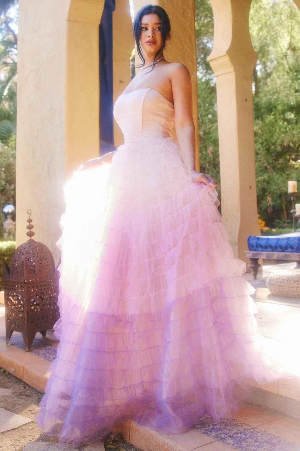 Mesh Ombre Layered Maxi Dress