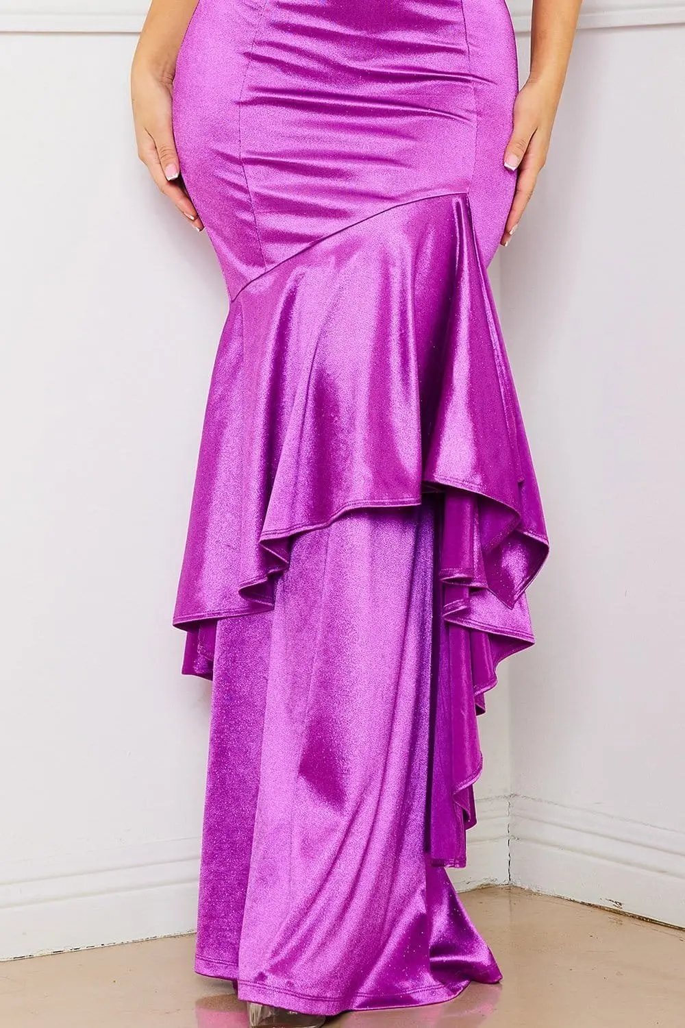 Satin Mermaid Dress - Asymmetrical Maxi Gown With Ruffle Hem BOUTINIE