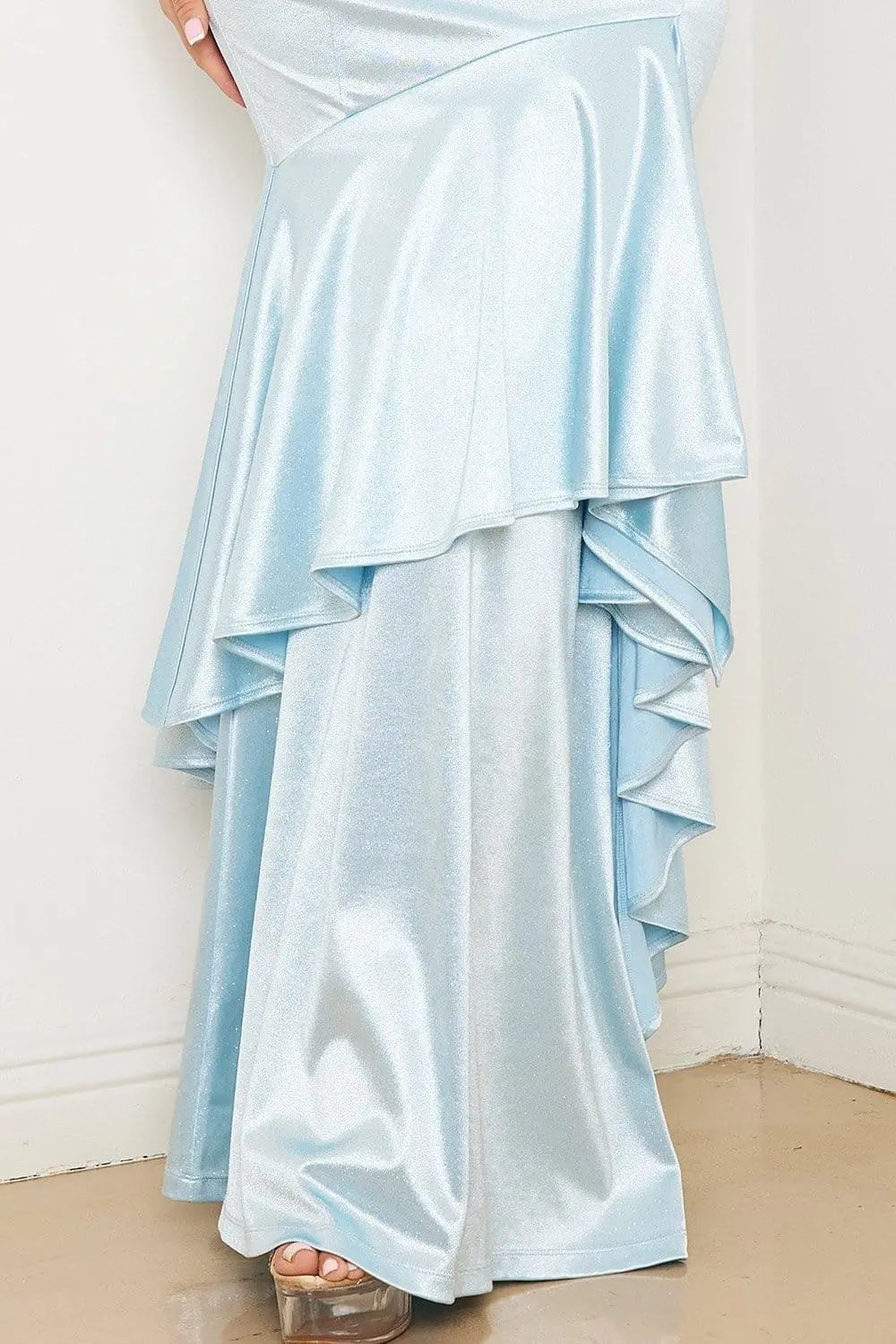Satin Mermaid Dress - Asymmetrical Maxi Gown With Ruffle Hem BOUTINIE