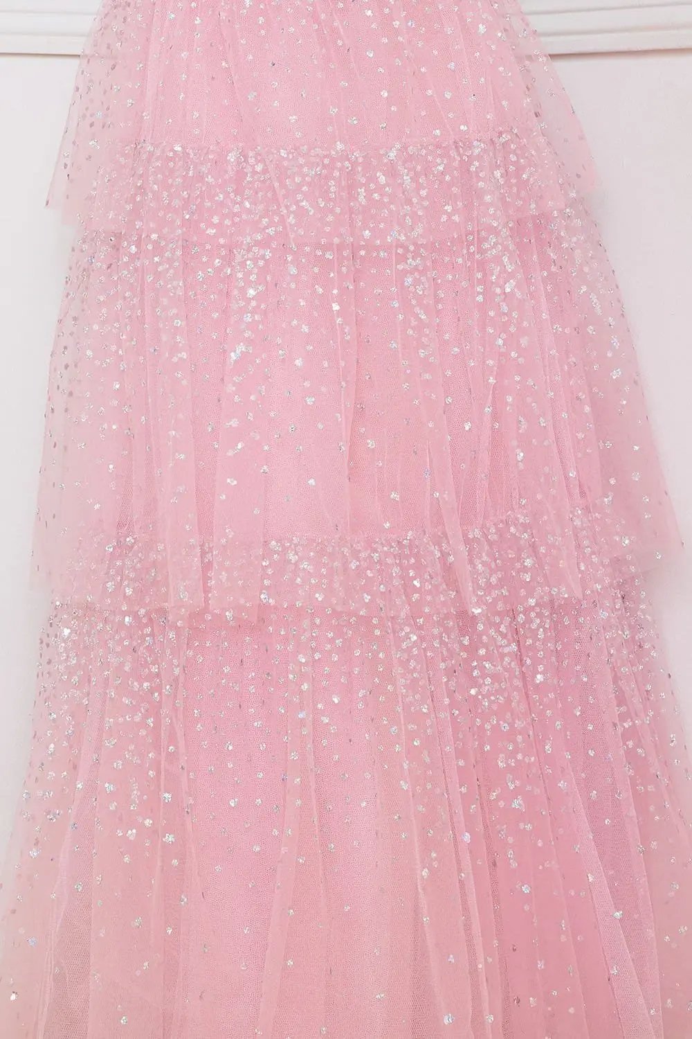 Glitter Dotted Maxi Dress With Sweetheart Neck & Layers BOUTINIE