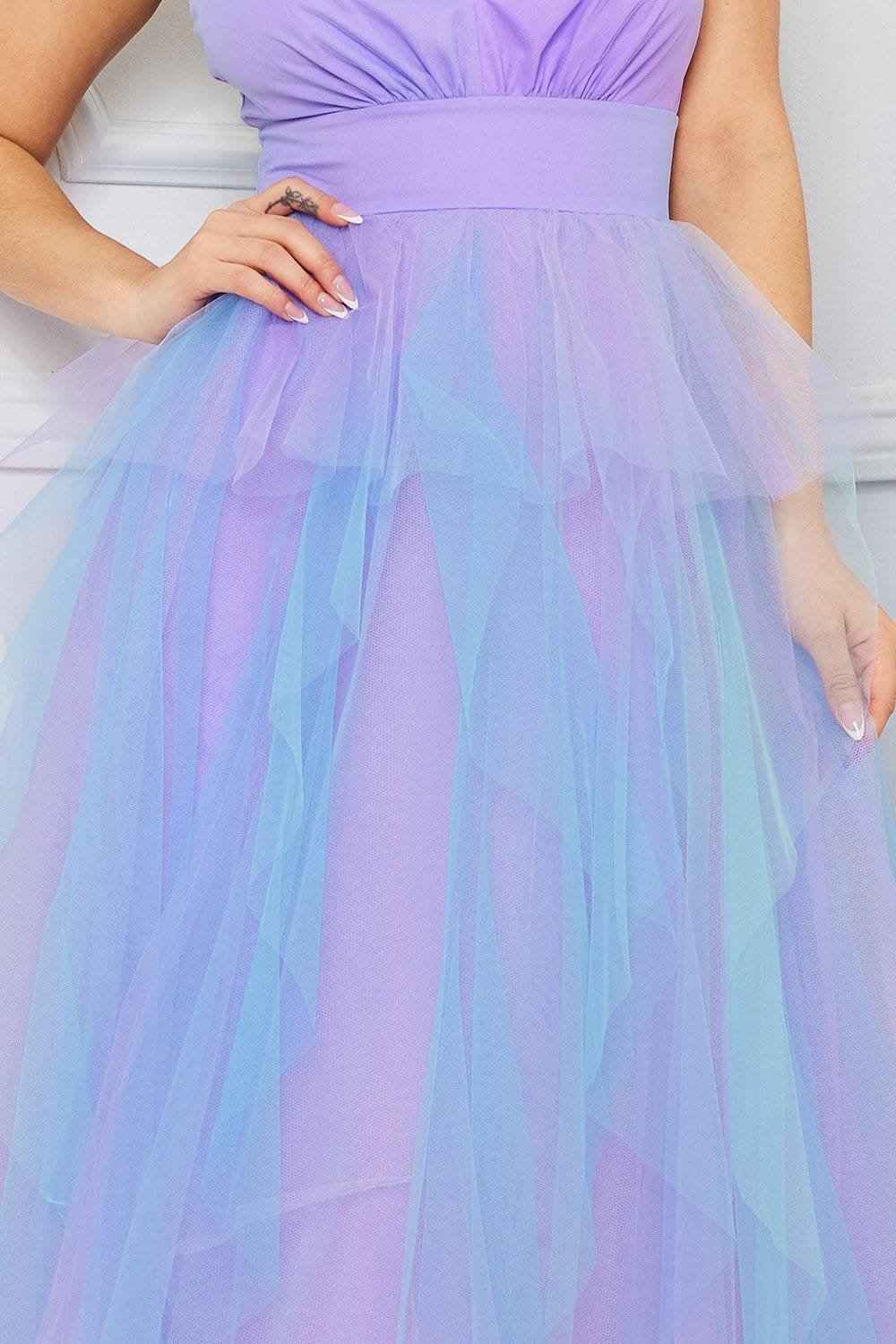 Two Tone Mesh Ruffle Prom Dress