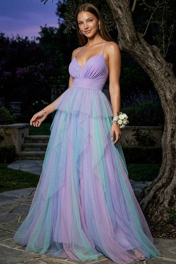 Two Tone Mesh Ruffle Prom Dress
