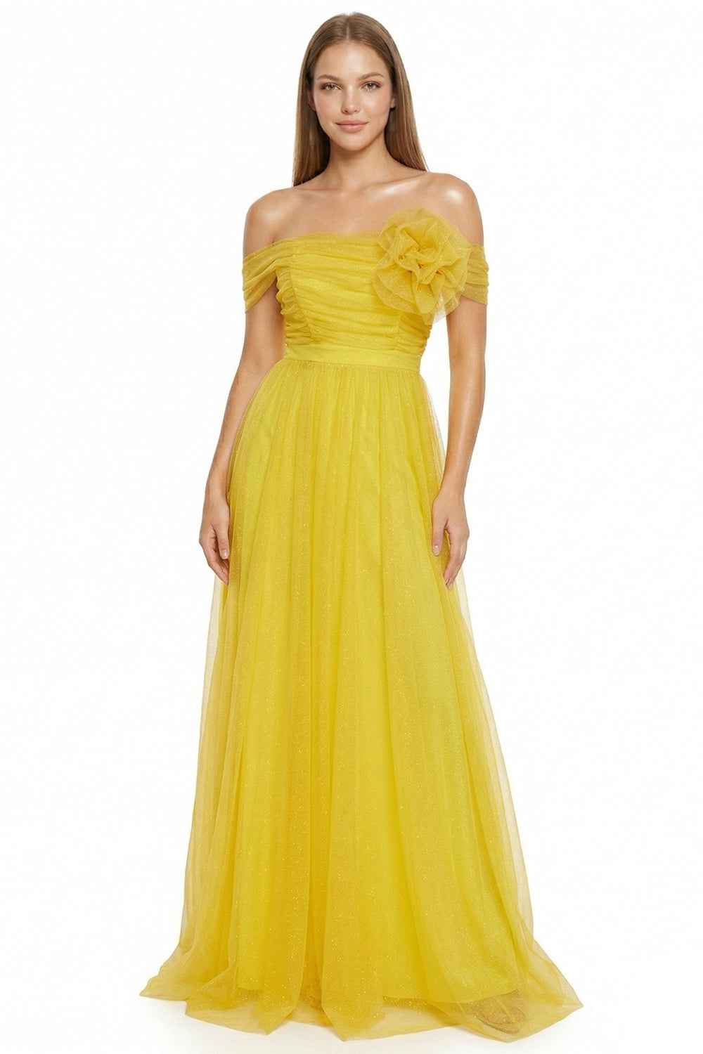 Glitter Mesh Tube Top Prom Dress