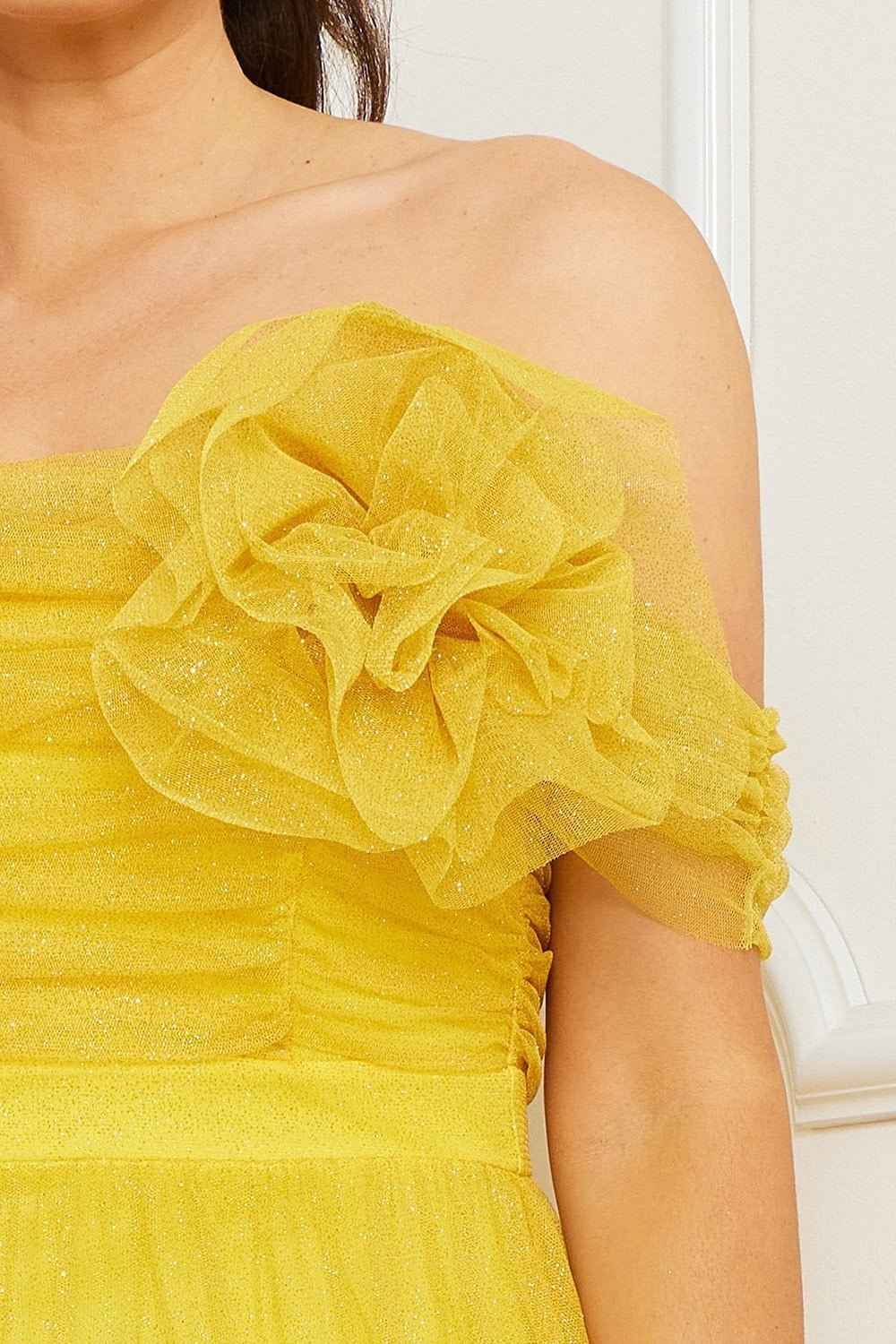 Glitter Mesh Tube Top Prom Dress