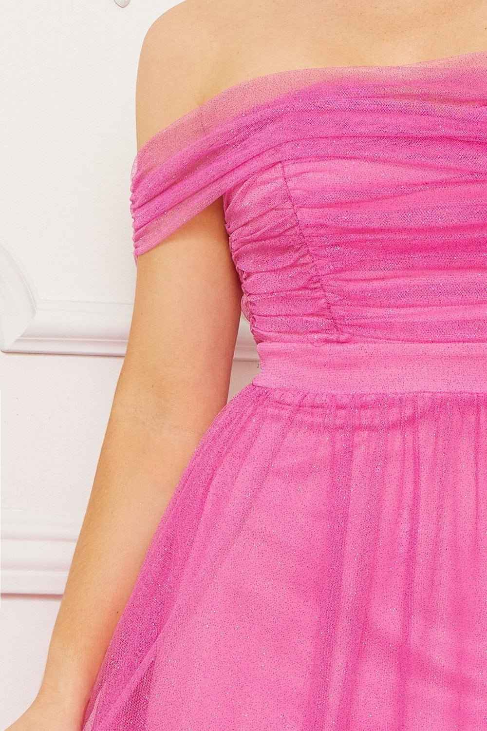 Glitter Mesh Tube Top Prom Dress