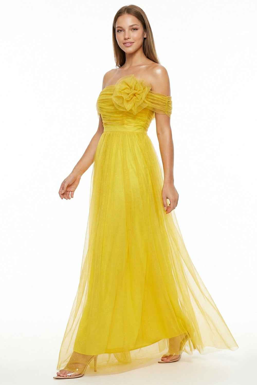 Glitter Mesh Tube Top Prom Dress