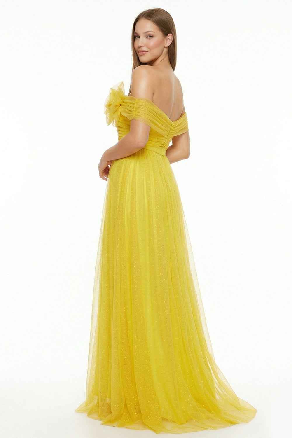 Glitter Mesh Tube Top Prom Dress