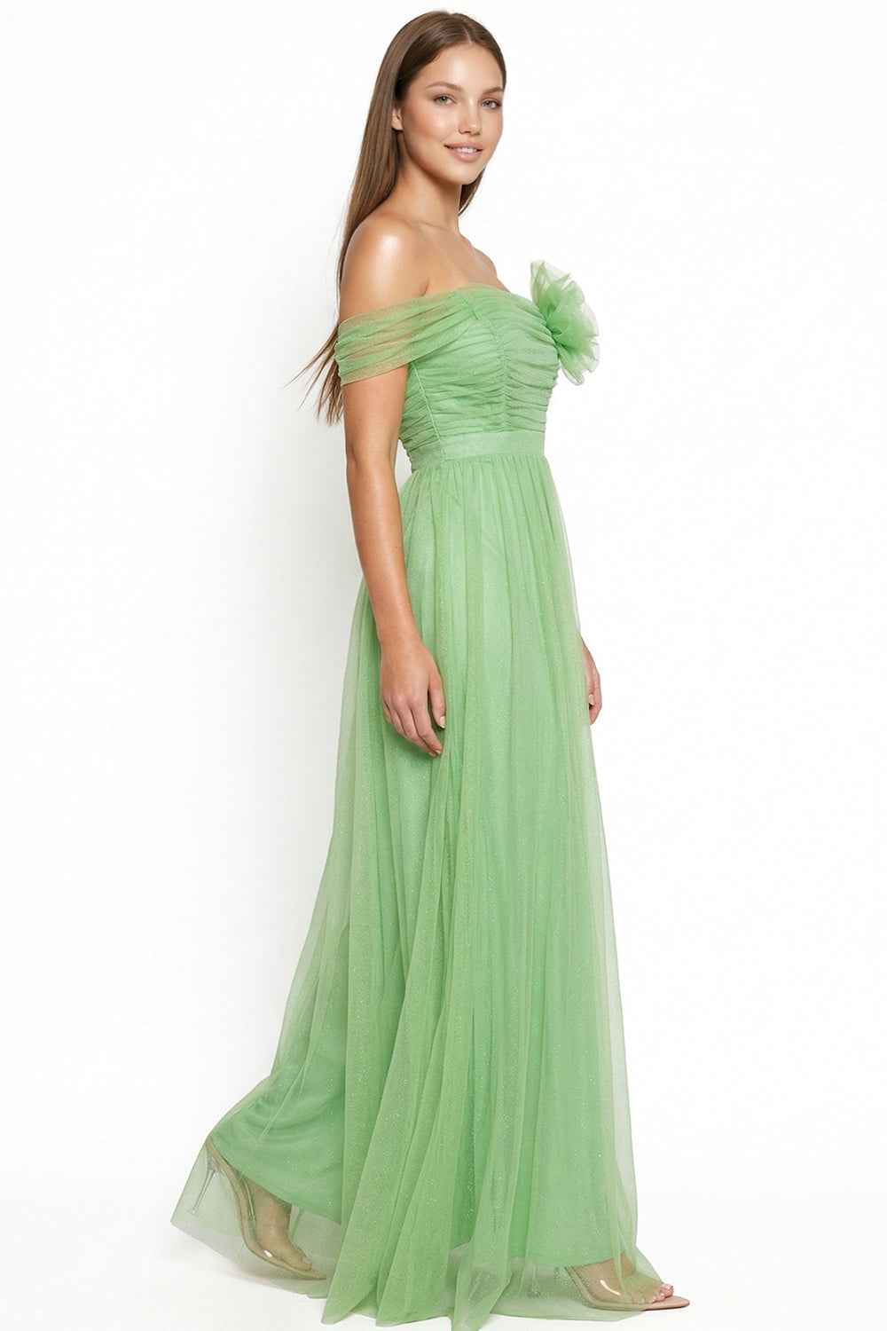 Glitter Mesh Tube Top Prom Dress