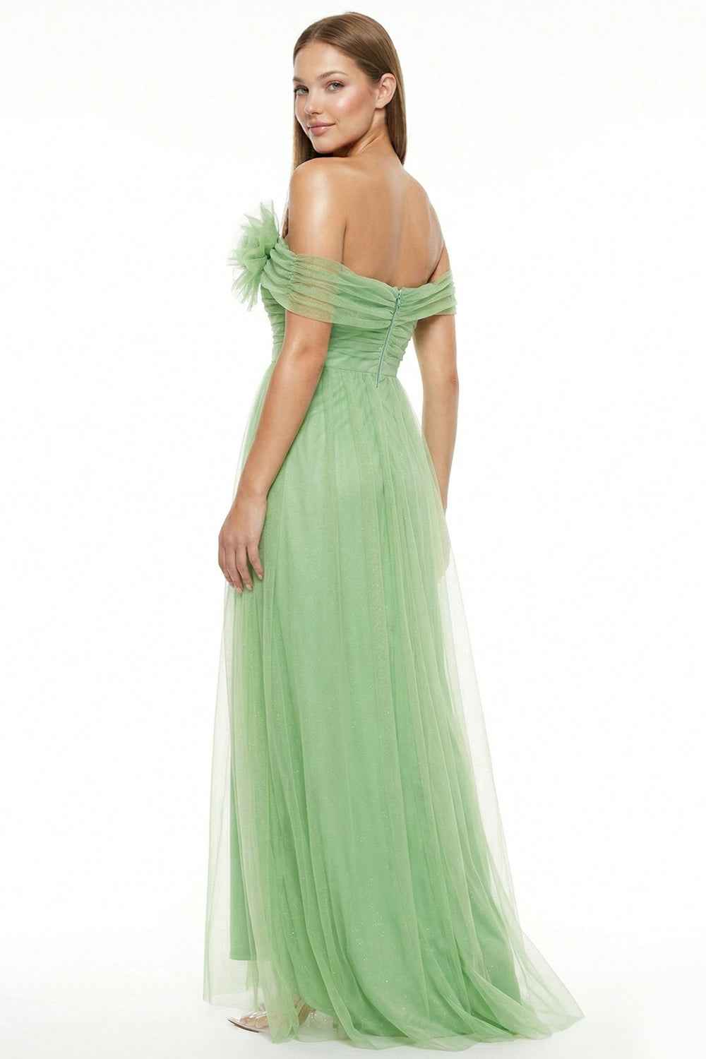Glitter Mesh Tube Top Prom Dress