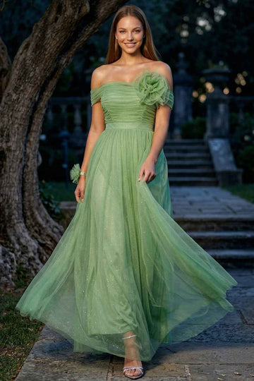 Glitter Mesh Tube Top Prom Dress