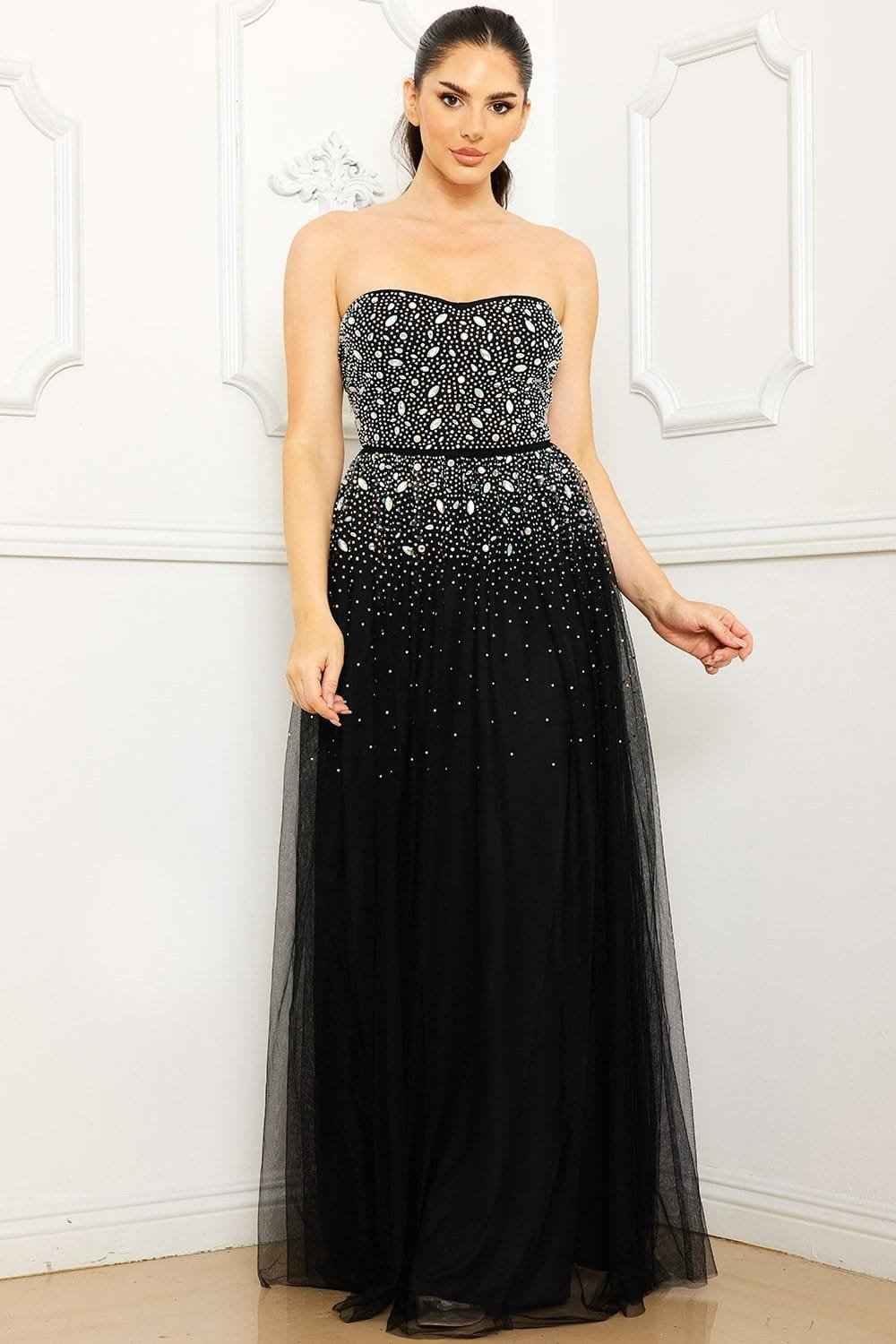 Glittered And Rhinestone Tubetop Maxi Dress