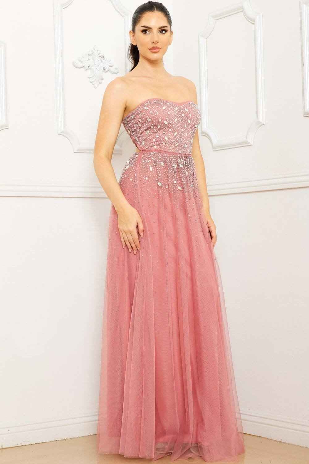 Glittered And Rhinestone Tubetop Maxi Dress