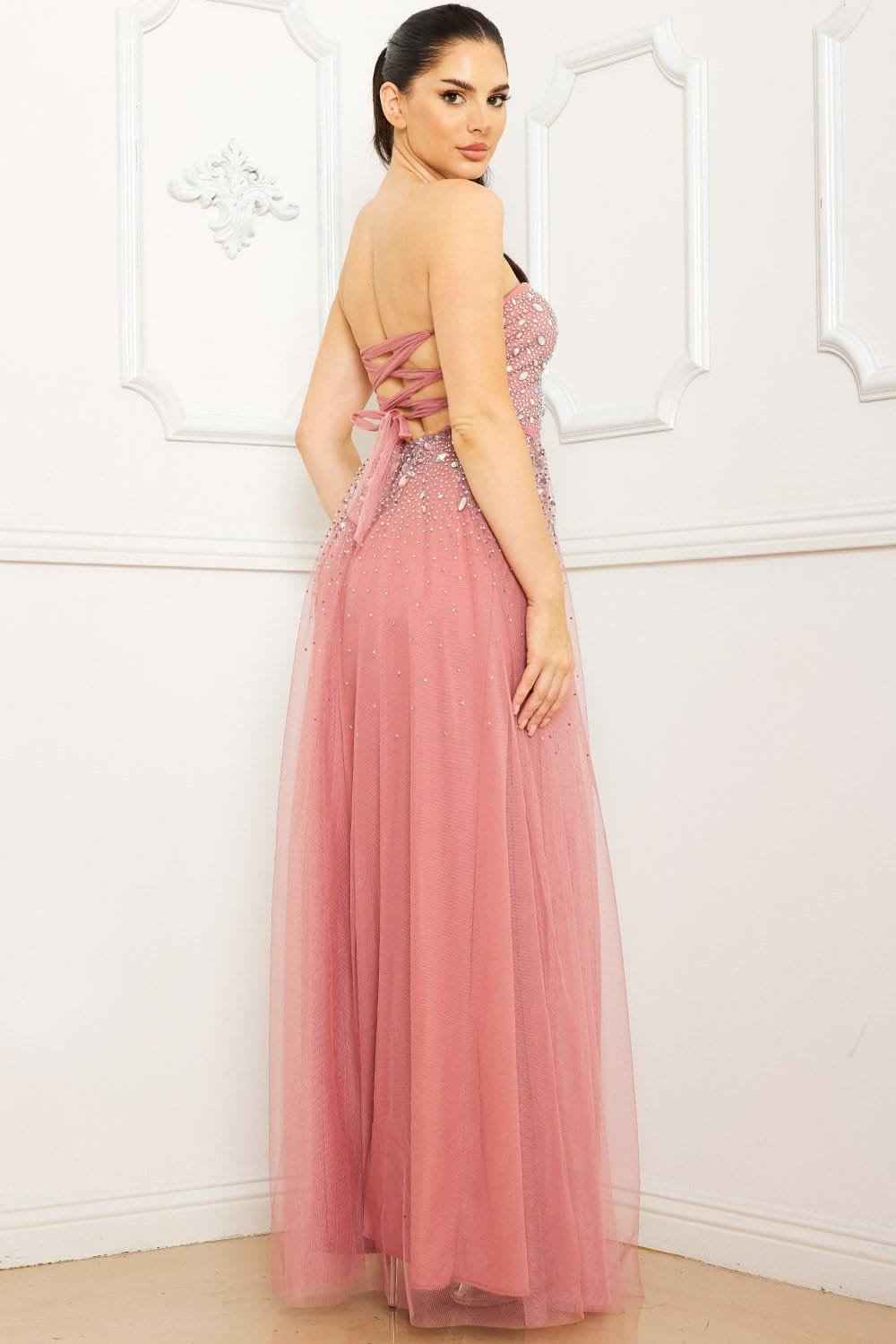 Glittered And Rhinestone Tubetop Maxi Dress