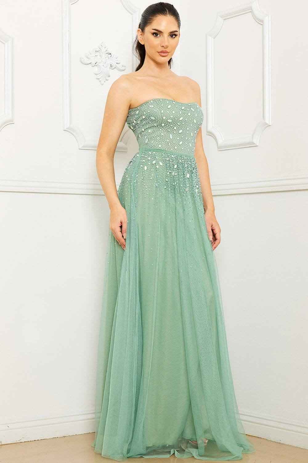 Glittered And Rhinestone Tubetop Maxi Dress