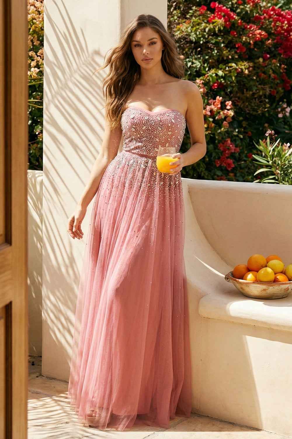 Glittered And Rhinestone Tubetop Maxi Dress