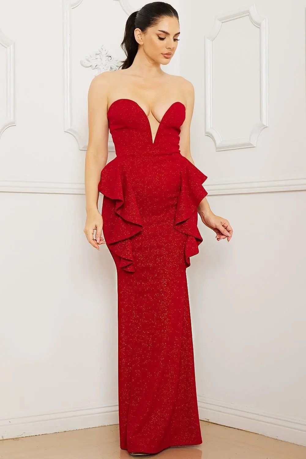 Mermaid Maxi Dress – Sweetheart Neckline With Ruffle Side Zipper Back Gown BOUTINIE