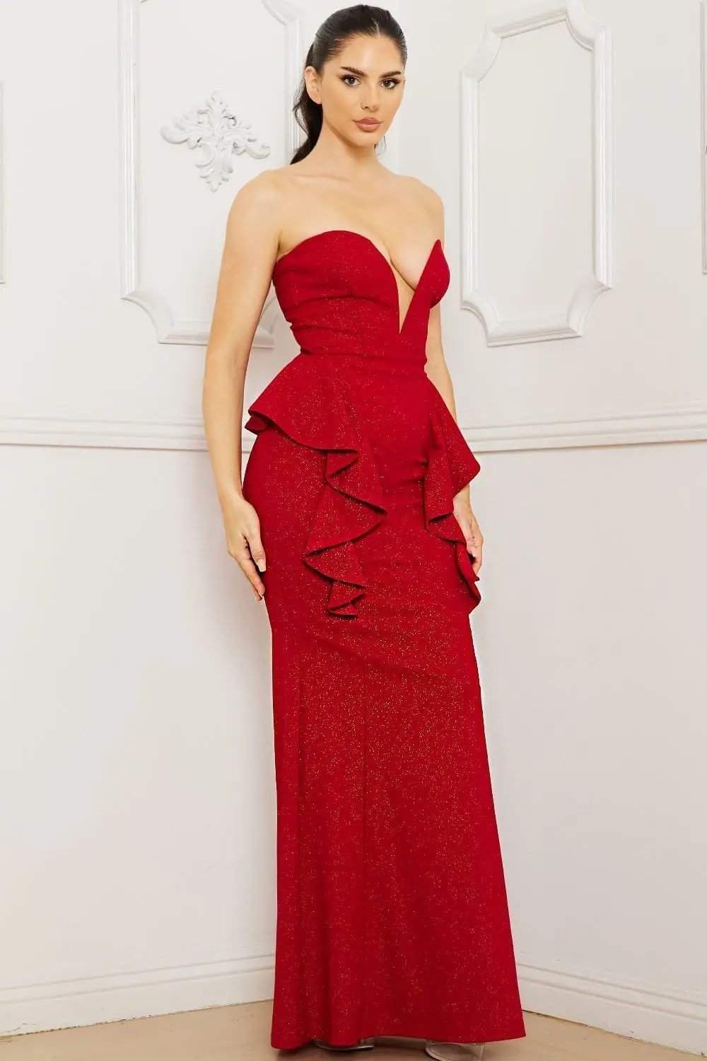 Mermaid Maxi Dress – Sweetheart Neckline With Ruffle Side Zipper Back Gown BOUTINIE