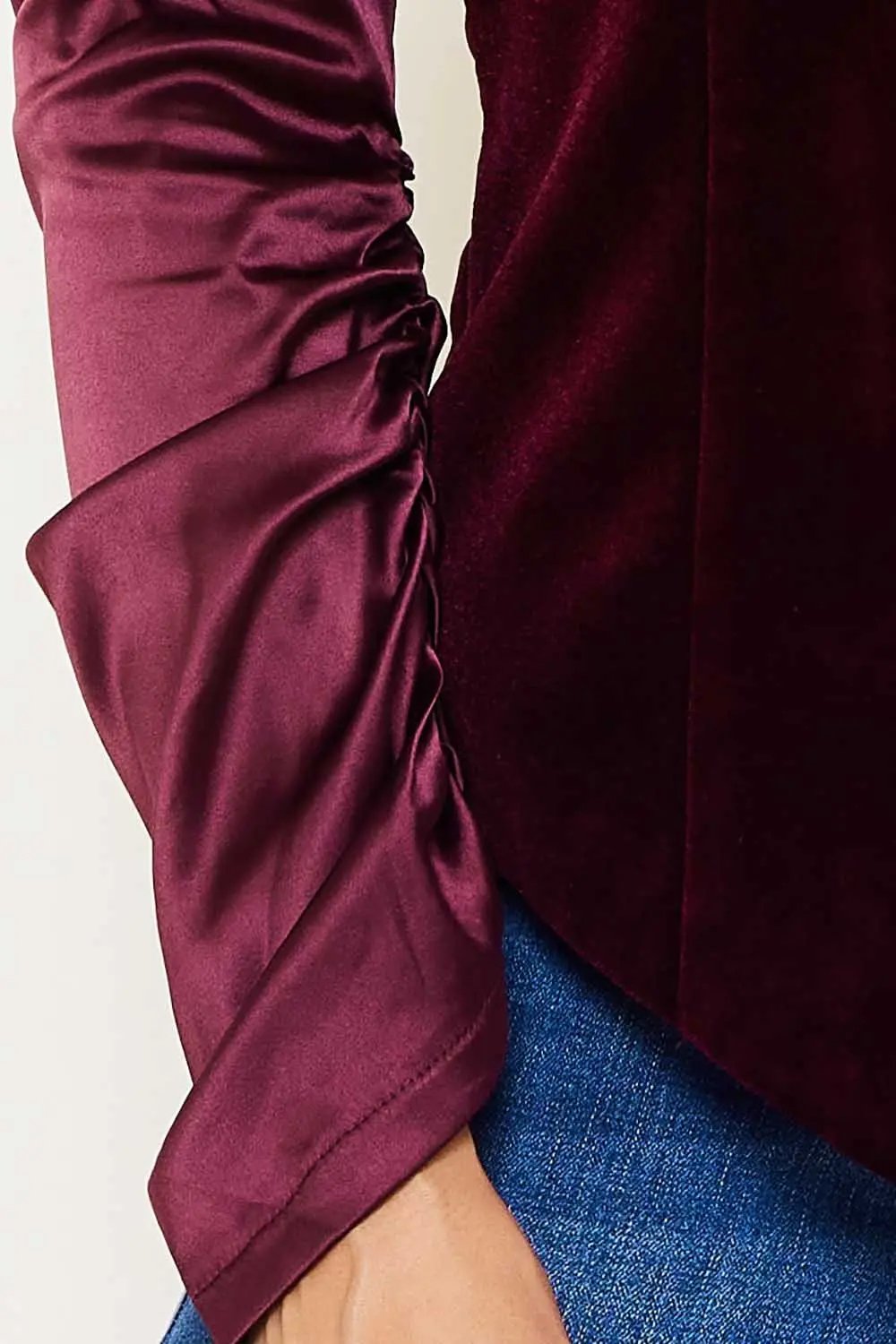 Satin Stretch Suit Jacket - Velvet Paneled Button Front Blazer BOUTINIE