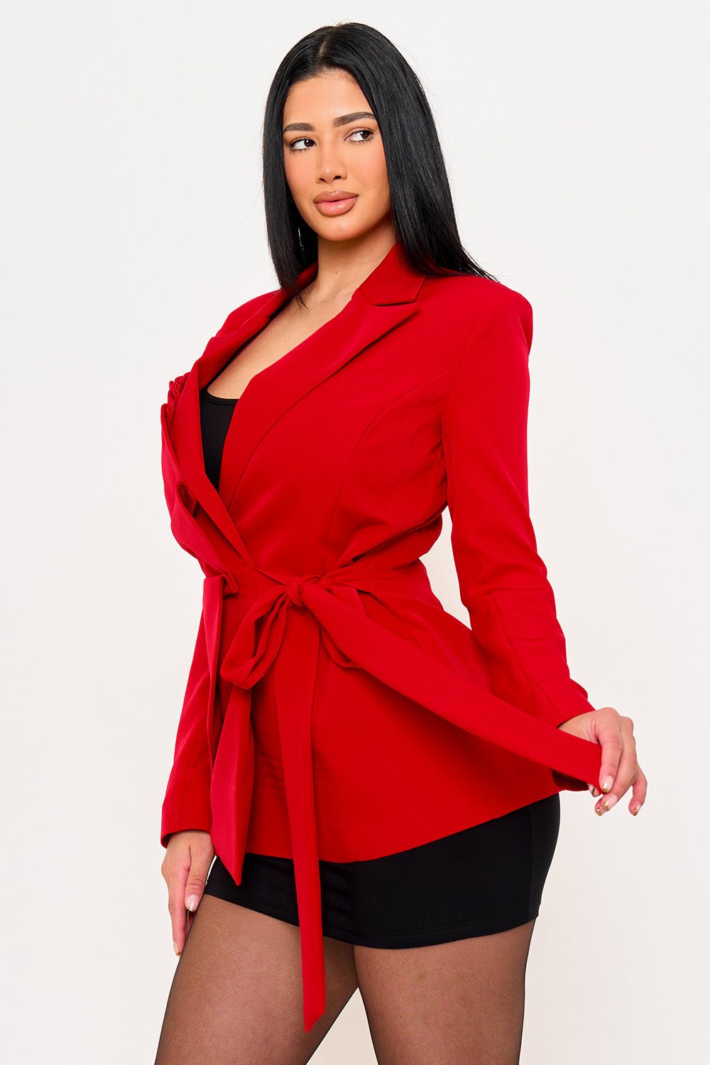 Ij1127hp - Ruffle On  One-side Waist Self Tie Jacket SymphonyUSA Wholesale