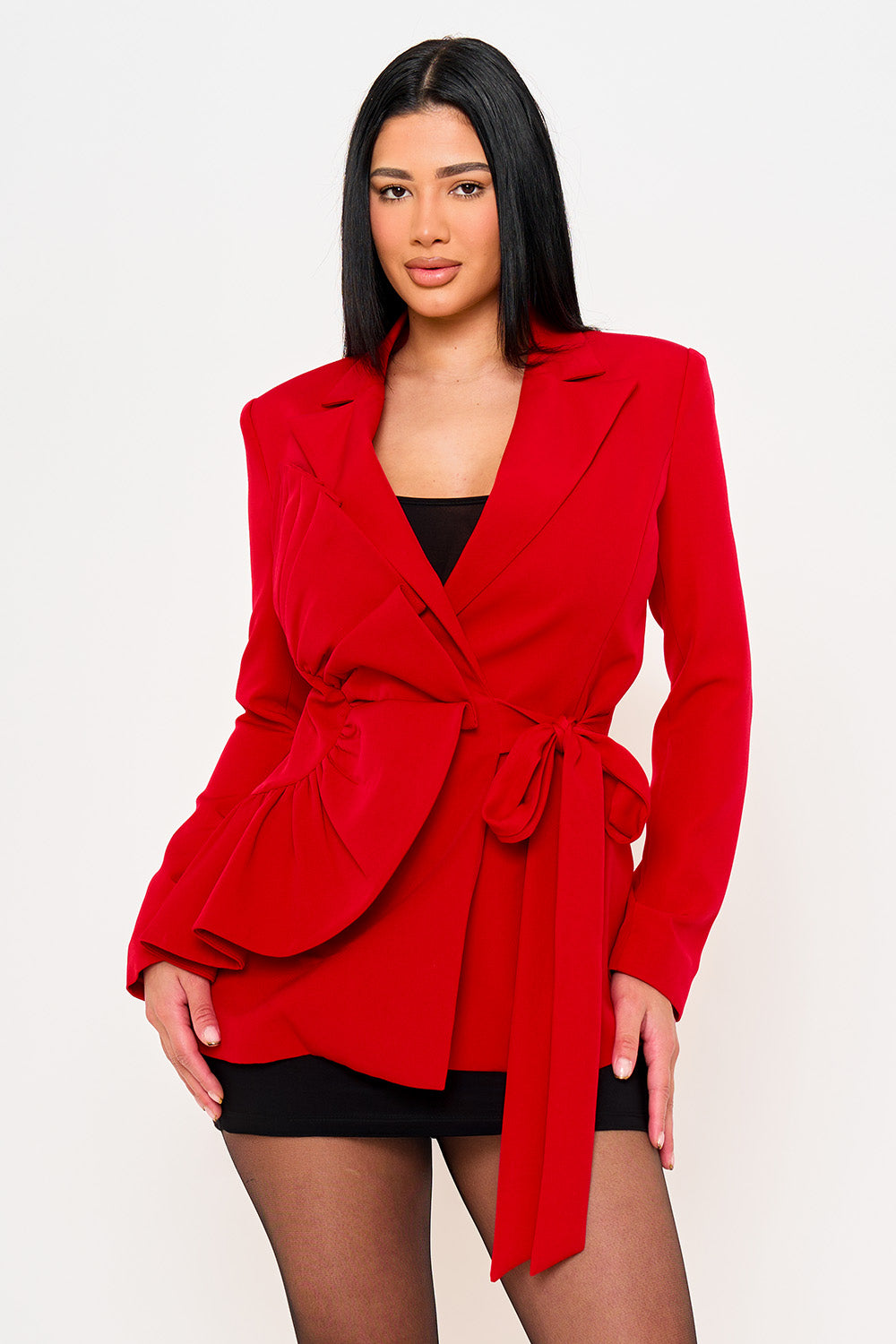 Ij1127hp - Ruffle On  One-side Waist Self Tie Jacket SymphonyUSA Wholesale