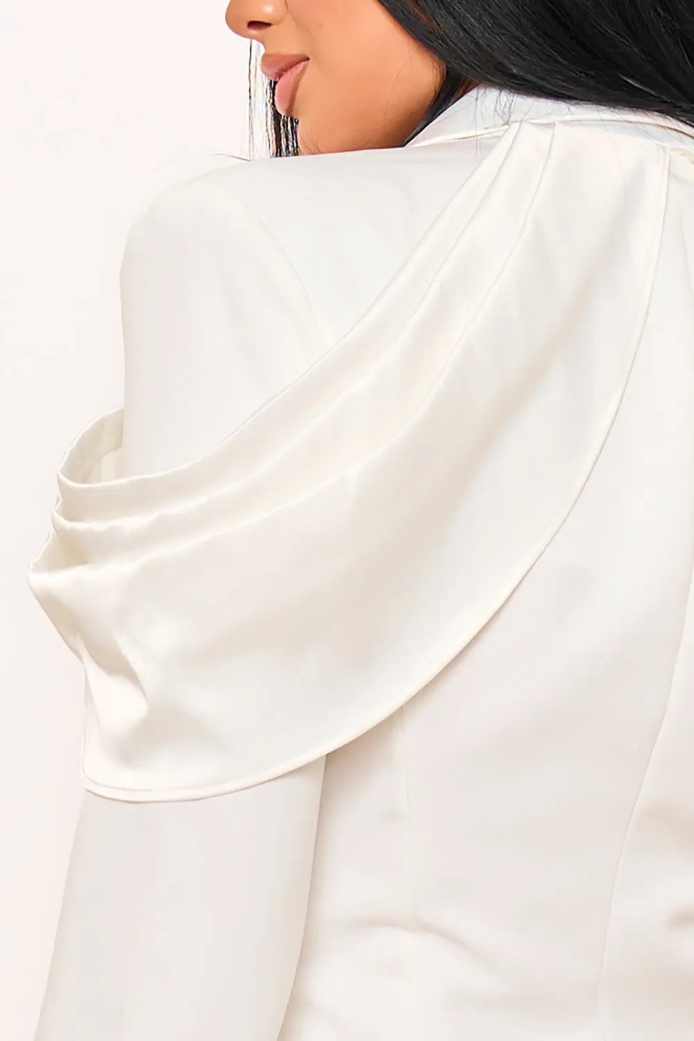 Satin Crepe Mini Dress – Contrast Suit With Button Closure BOUTINIE