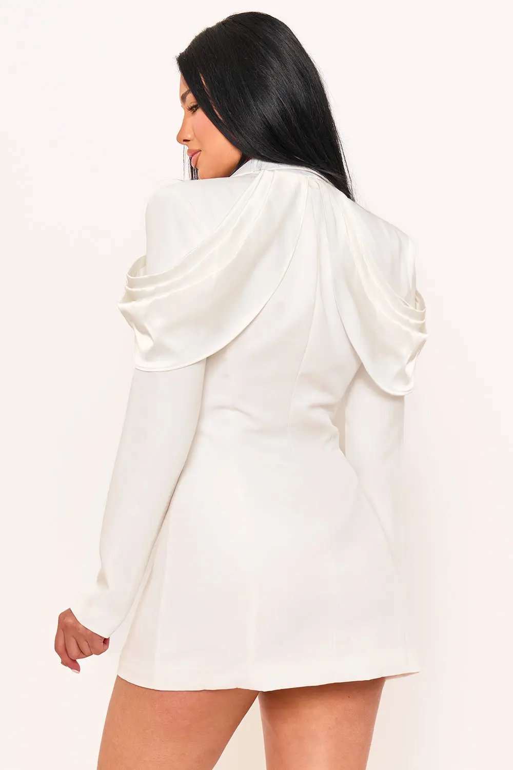 Satin Crepe Mini Dress – Contrast Suit With Button Closure BOUTINIE