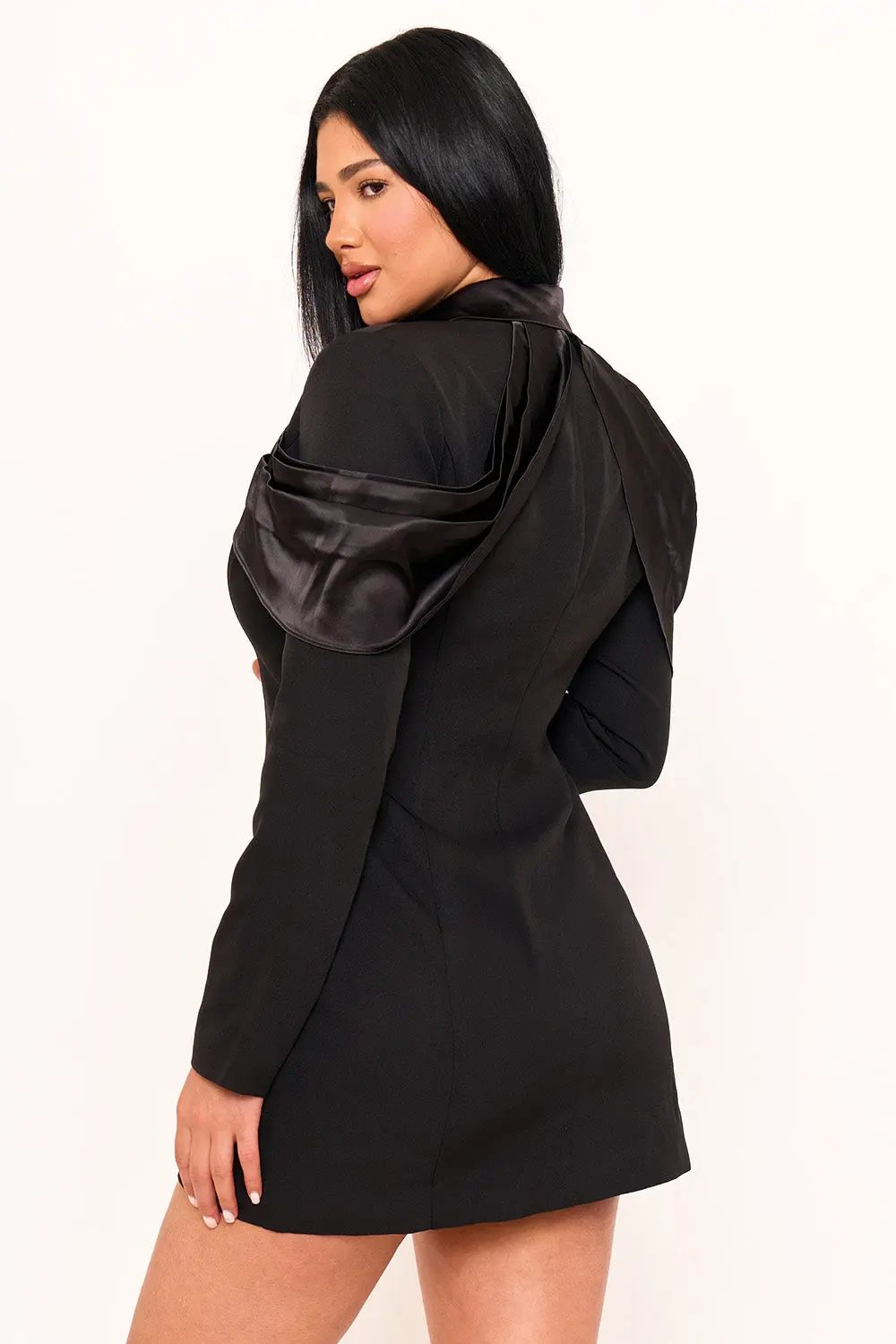 Satin Crepe Mini Dress – Contrast Suit With Button Closure BOUTINIE