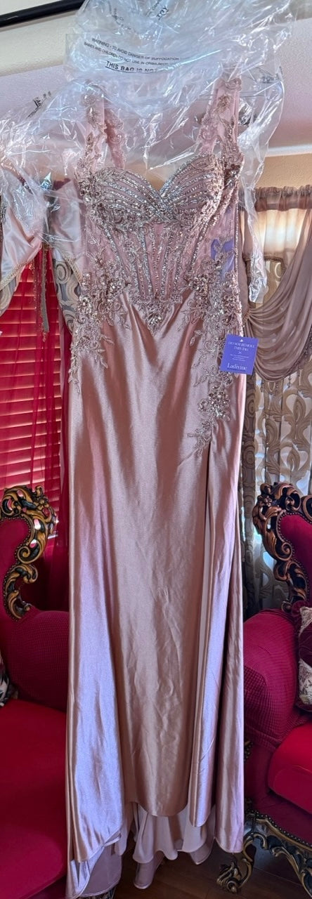 Applique Satin Sleeveless Slit Gown by Ladivine CD775 Cinderella Divine