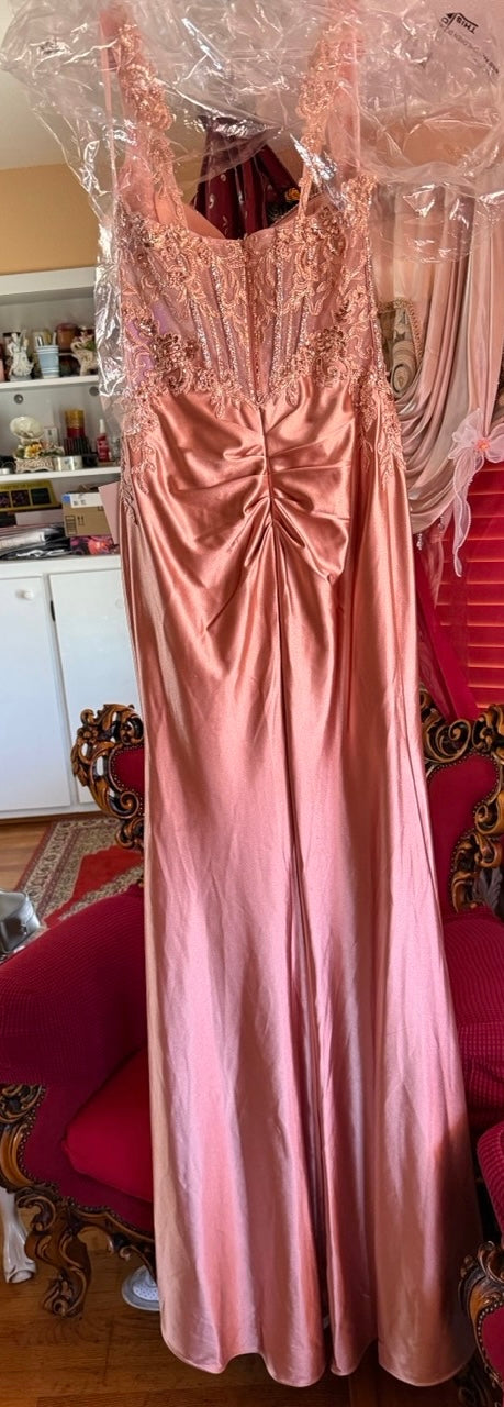 Applique Satin Sleeveless Slit Gown by Ladivine CD775 Cinderella Divine