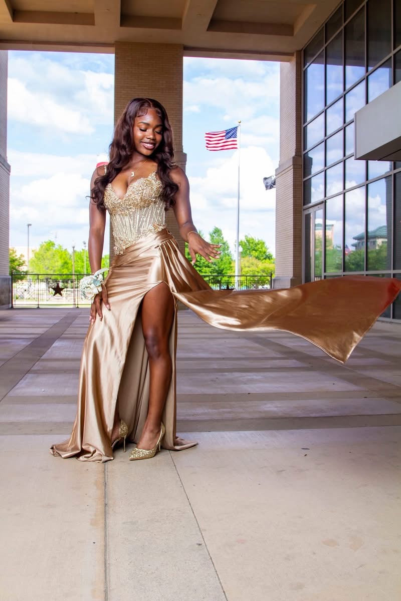 Beaded Satin Sleeveless Slit Gown by Ladivine CDS556