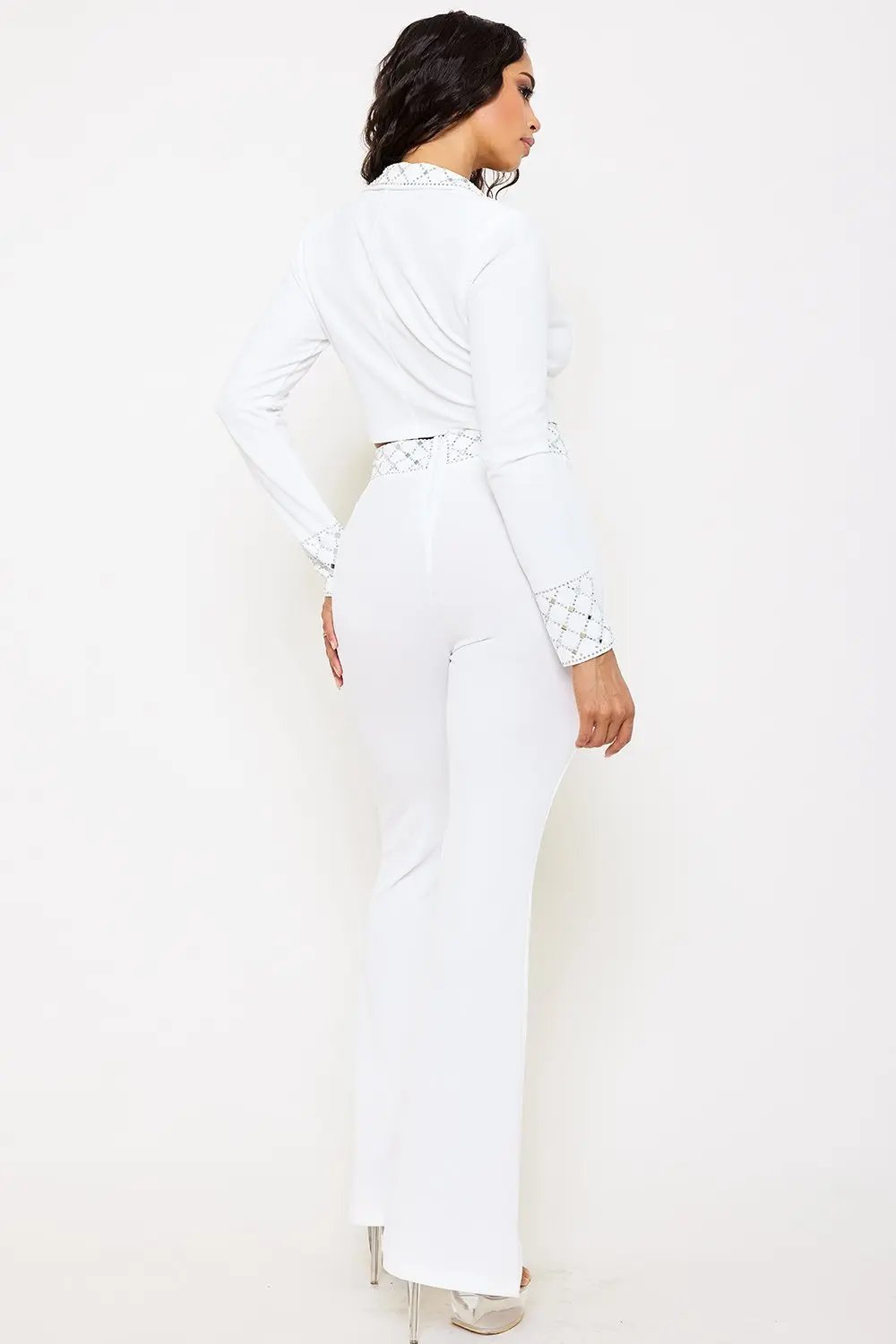 Rhinestone 2 Piece Suit – Women's Formal Bell Bottom Pants Set BOUTINIE