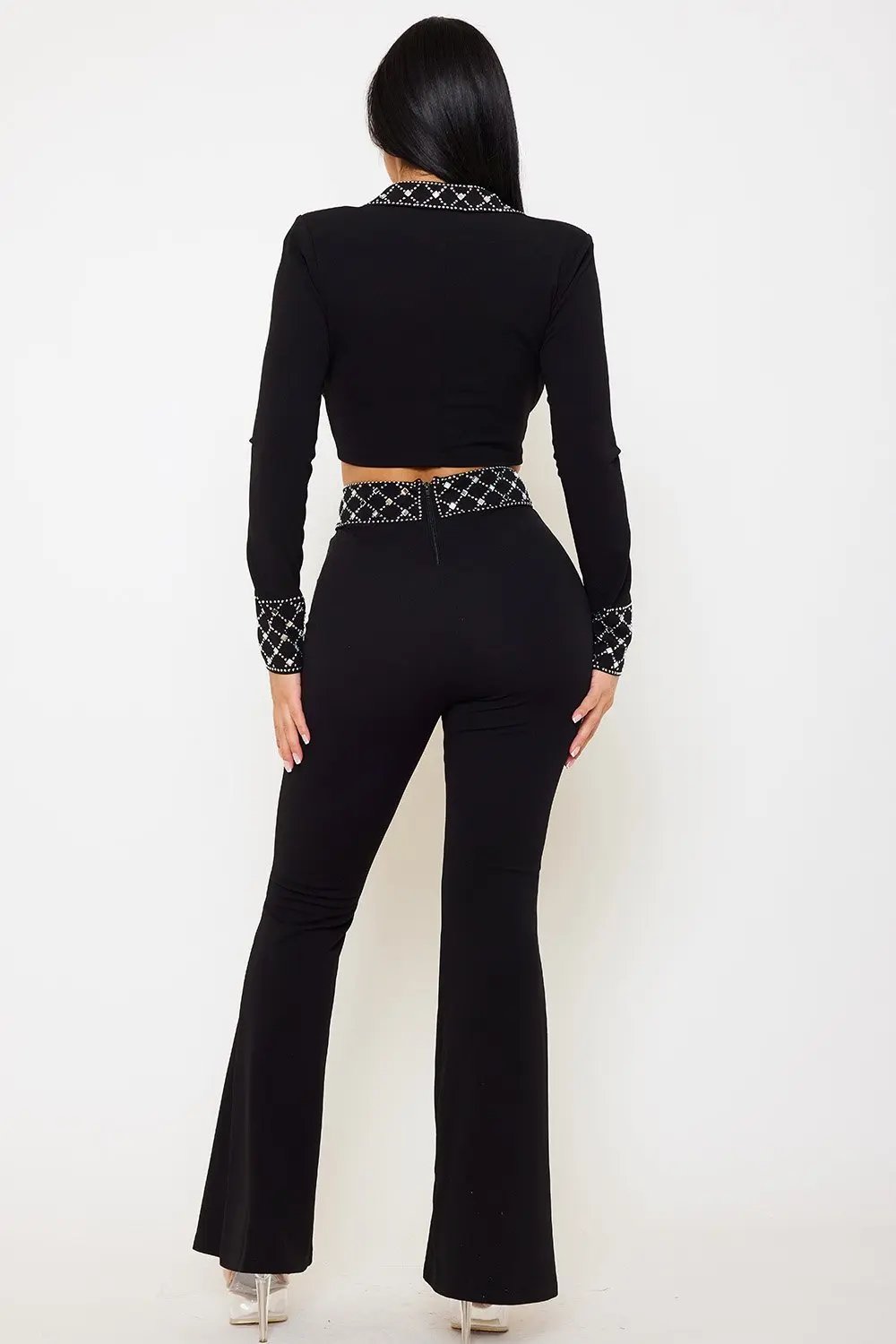 Rhinestone 2 Piece Suit – Women's Formal Bell Bottom Pants Set BOUTINIE