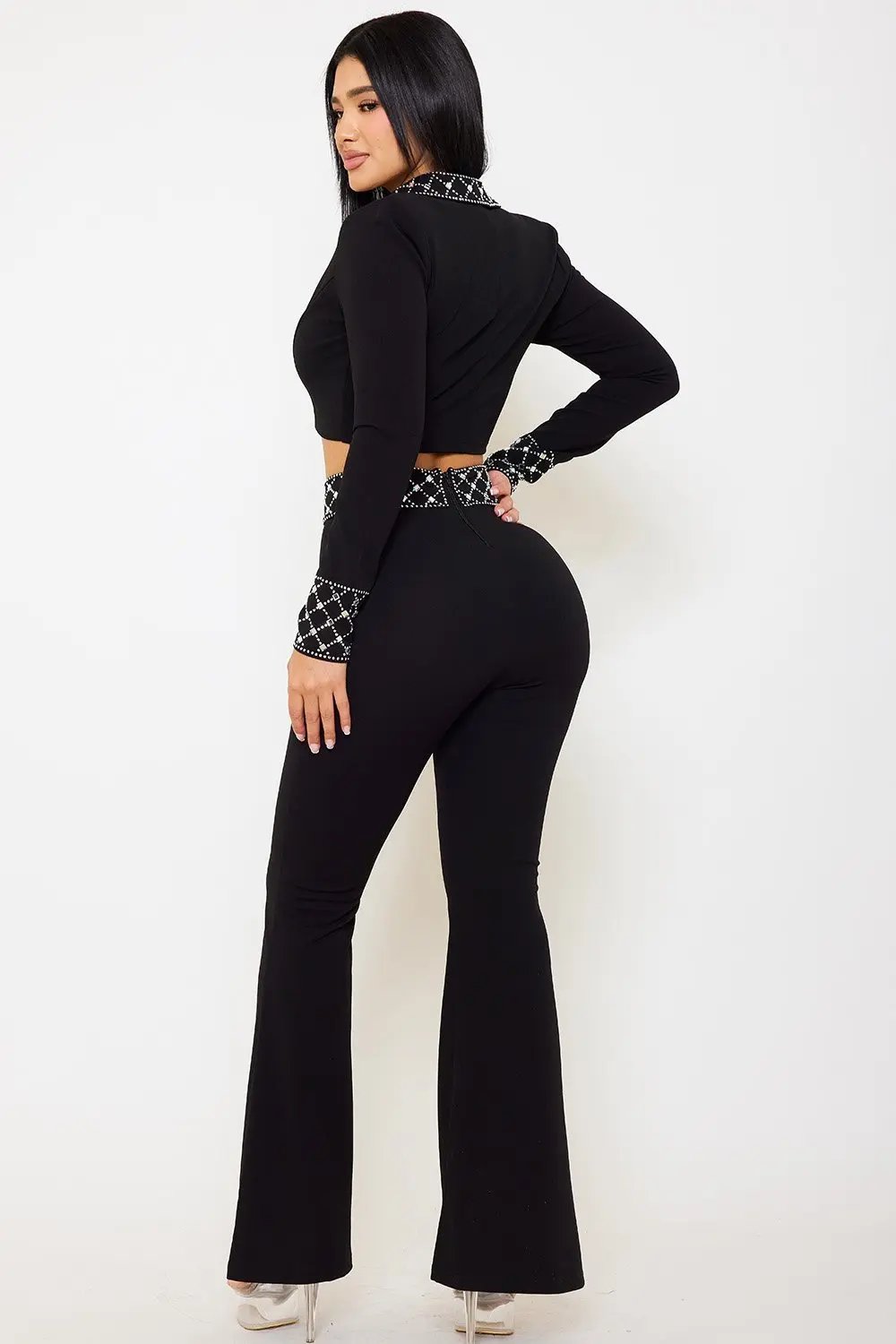 Rhinestone 2 Piece Suit – Women's Formal Bell Bottom Pants Set BOUTINIE