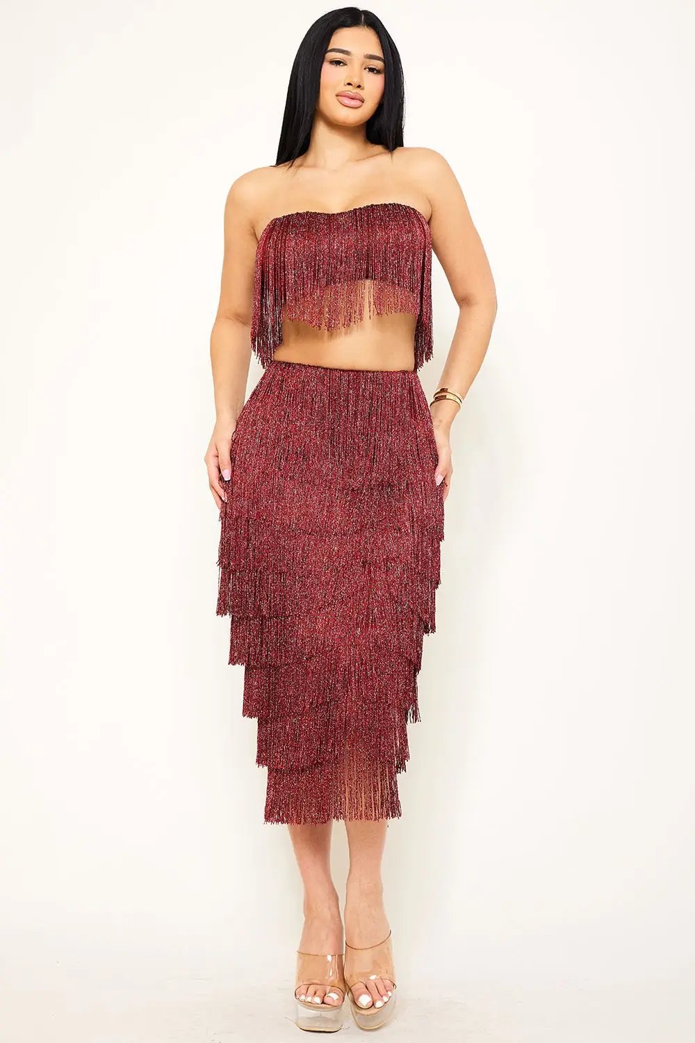 Fringe Tube Top Set – Stretchy Midi Skirt With Zipper Back BOUTINIE